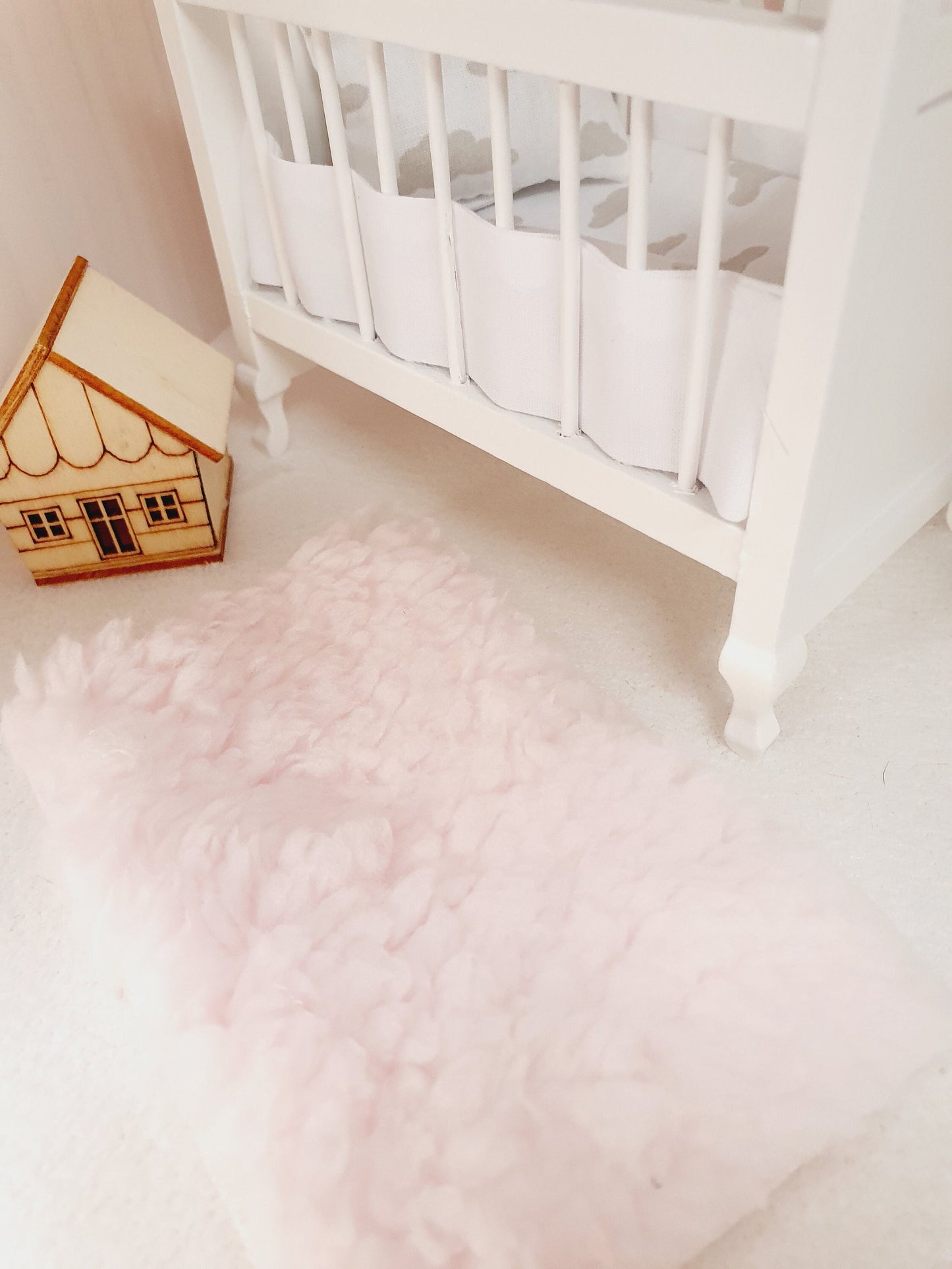 Dolls House Soft Baby Pink Fur Rug | 1:12th Scale | Miniature Rug