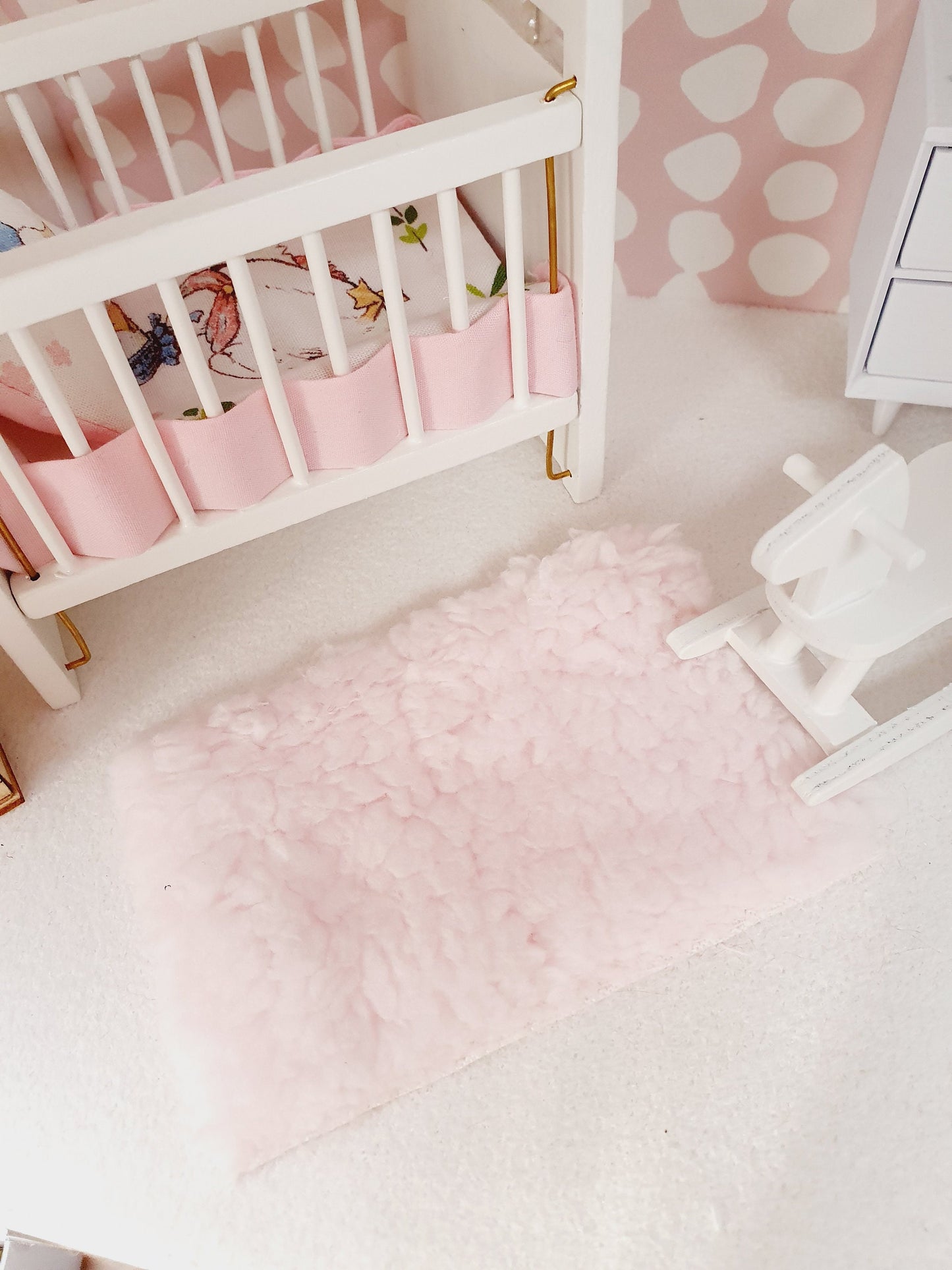 Dolls House Soft Baby Pink Fur Rug | 1:12th Scale | Miniature Rug