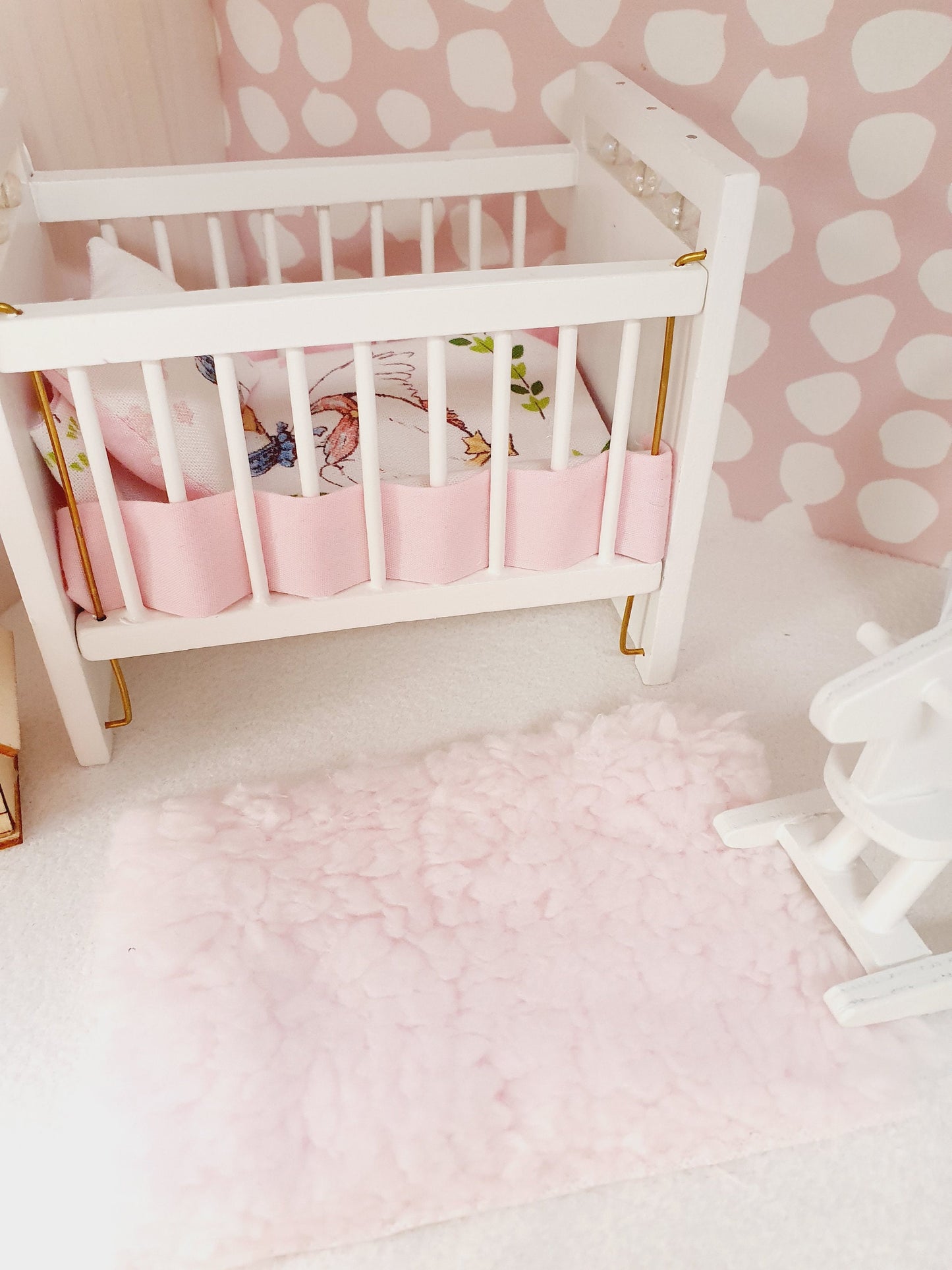 Dolls House Soft Baby Pink Fur Rug | 1:12th Scale | Miniature Rug