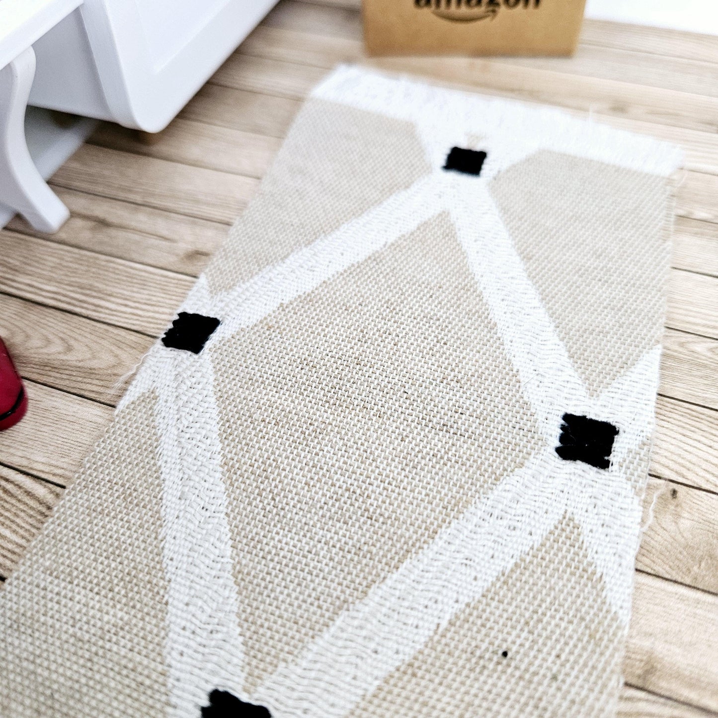 Dolls House Beige Pattern Rug / Runner | Linen Rug | 1:12th Scale | Miniature Rug