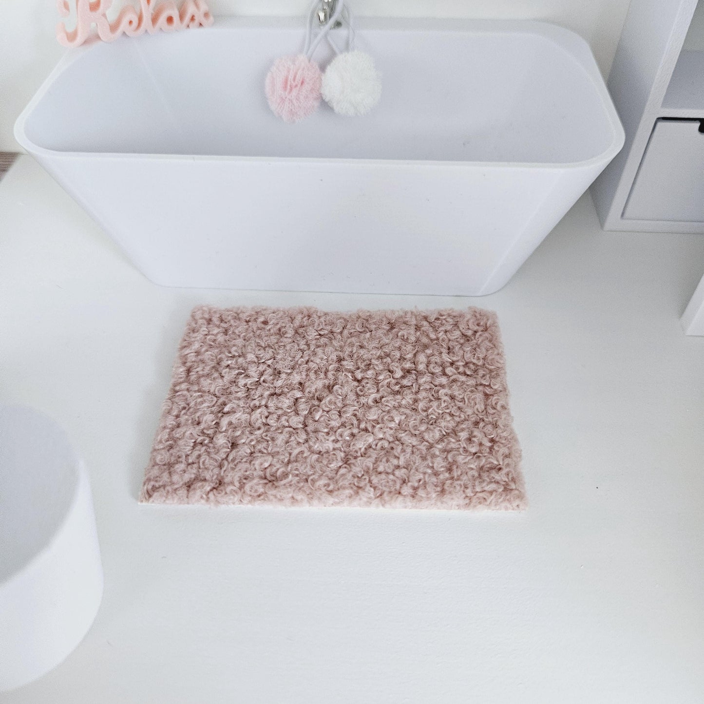 Dolls House Boucle Fabric Bath Mat | Choice of Colours | 1:12th Scale | Miniature Mat