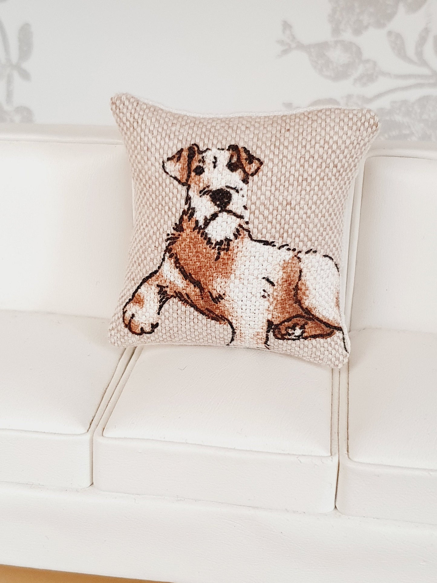 Dolls house 1x Dog cushion, Choice of Dog, 12th scale cushions, miniature cushion
