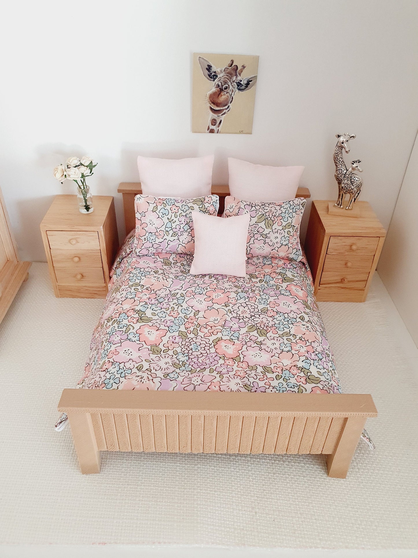 Dolls house 6 piece set, Double bedding, Liberty Michelle floral print, 12th scale bedding, miniature bed set (BD4)