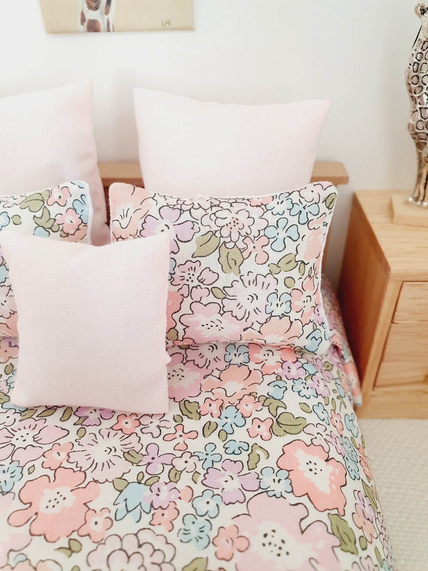 Dolls house 6 piece set, Double bedding, Liberty Michelle floral print, 12th scale bedding, miniature bed set (BD4)