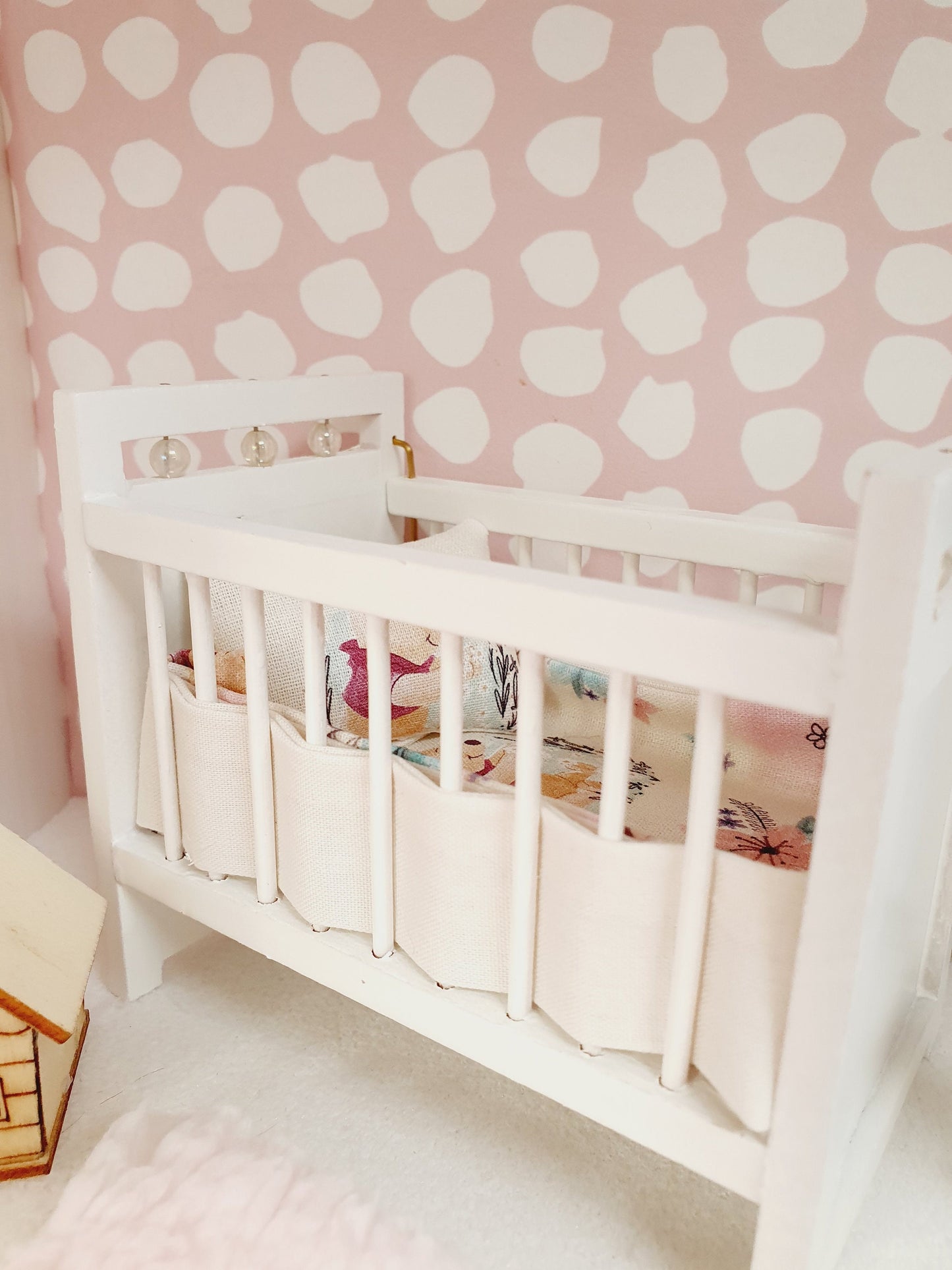 Dolls House Cot Bedding Set – Winnie the Pooh & Piglet Design, Handmade in England, 1:12 Scale
