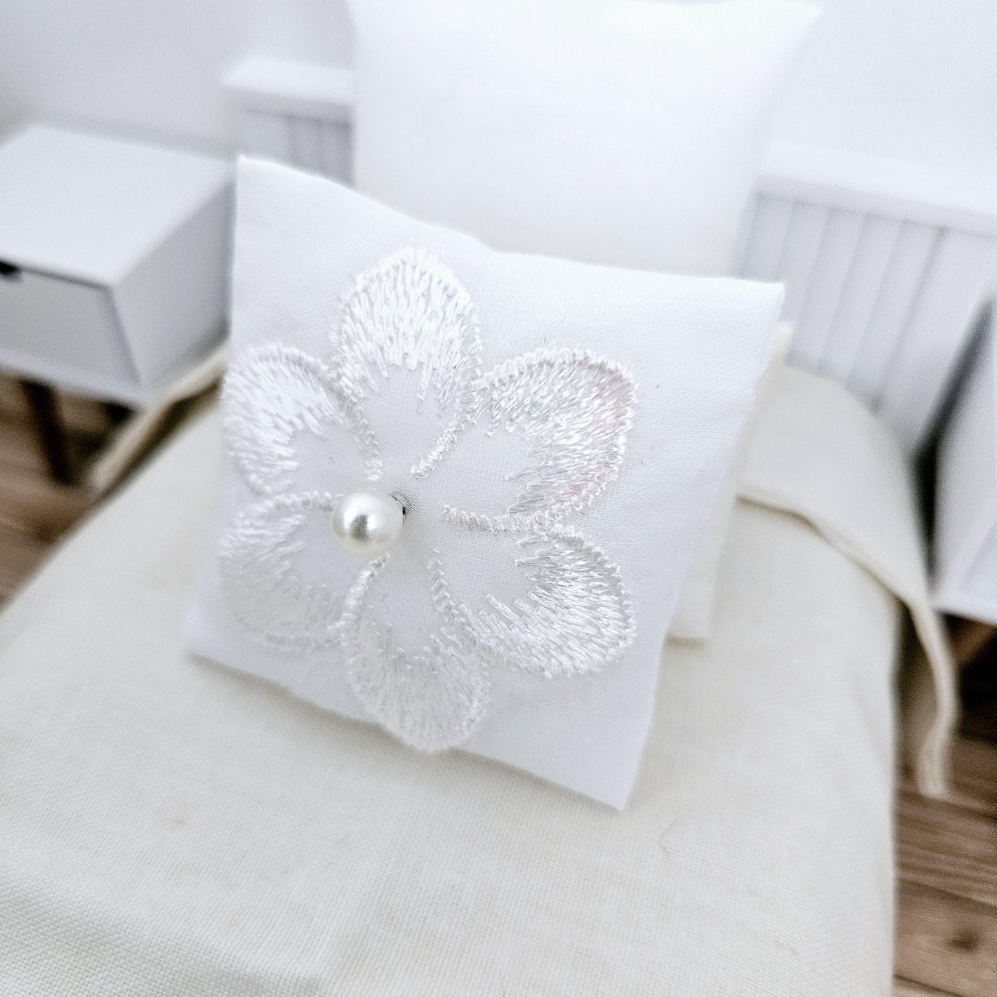 Dolls House White Flower Cushion , 12th scale cushions, miniature cushion