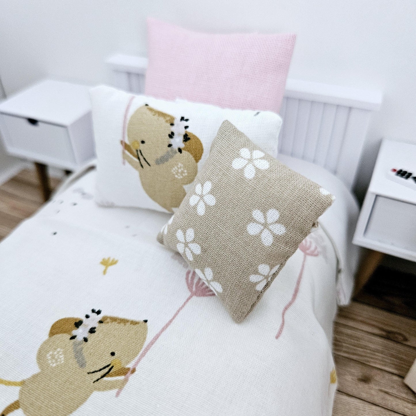 Dolls house Single bedding, pretty mouse design, 12th scale bedding, miniature bed set