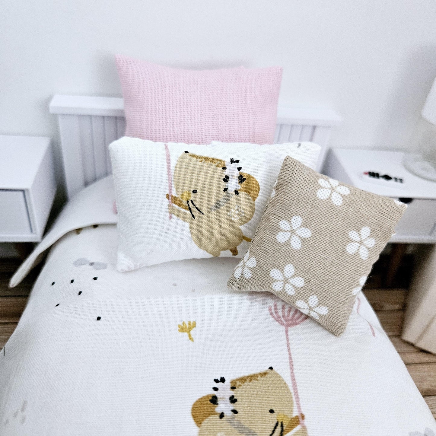 Dolls house Single bedding, pretty mouse design, 12th scale bedding, miniature bed set