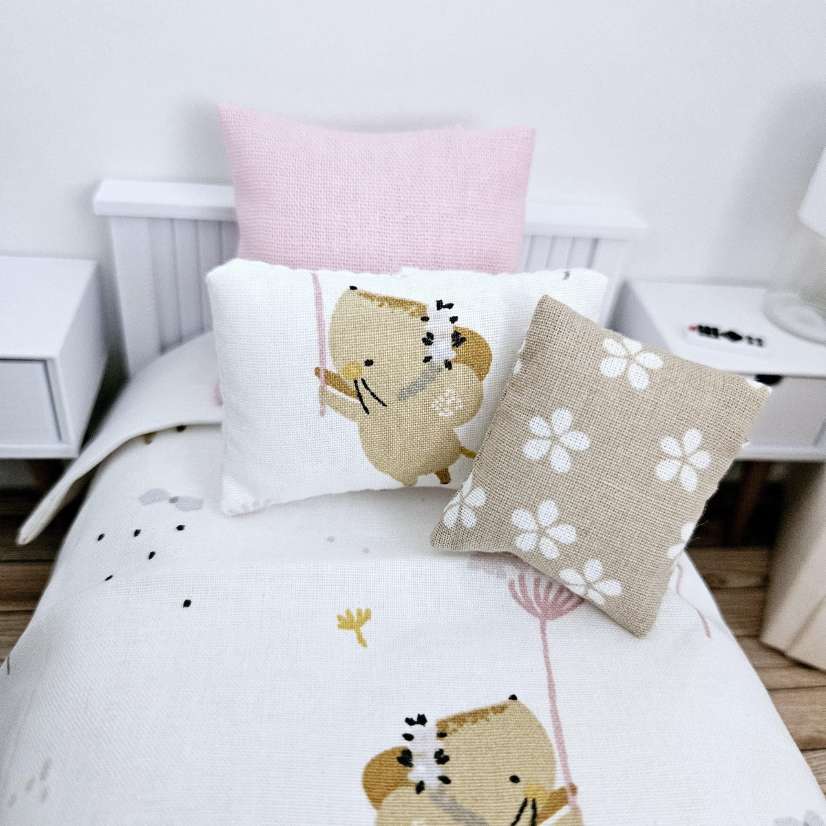 Dolls house Single bedding, pretty mouse design, 12th scale bedding, miniature bed set