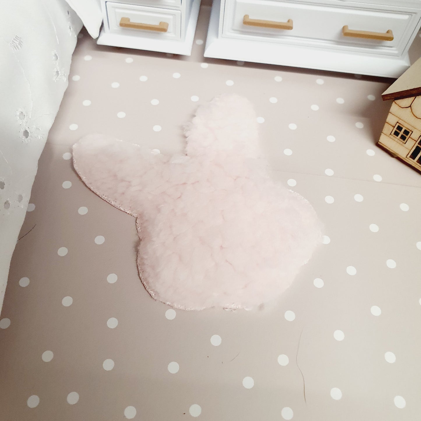 Dolls House Soft Pink Fur Rabbit Shape Rug | 1:12th Scale | Miniature Rug
