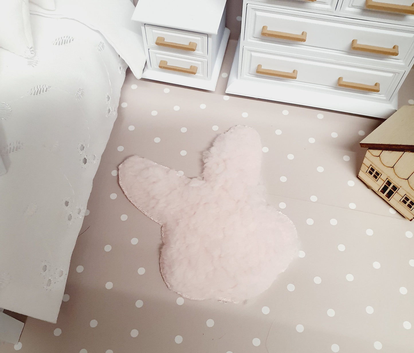 Dolls House Soft Pink Fur Rabbit Shape Rug | 1:12th Scale | Miniature Rug