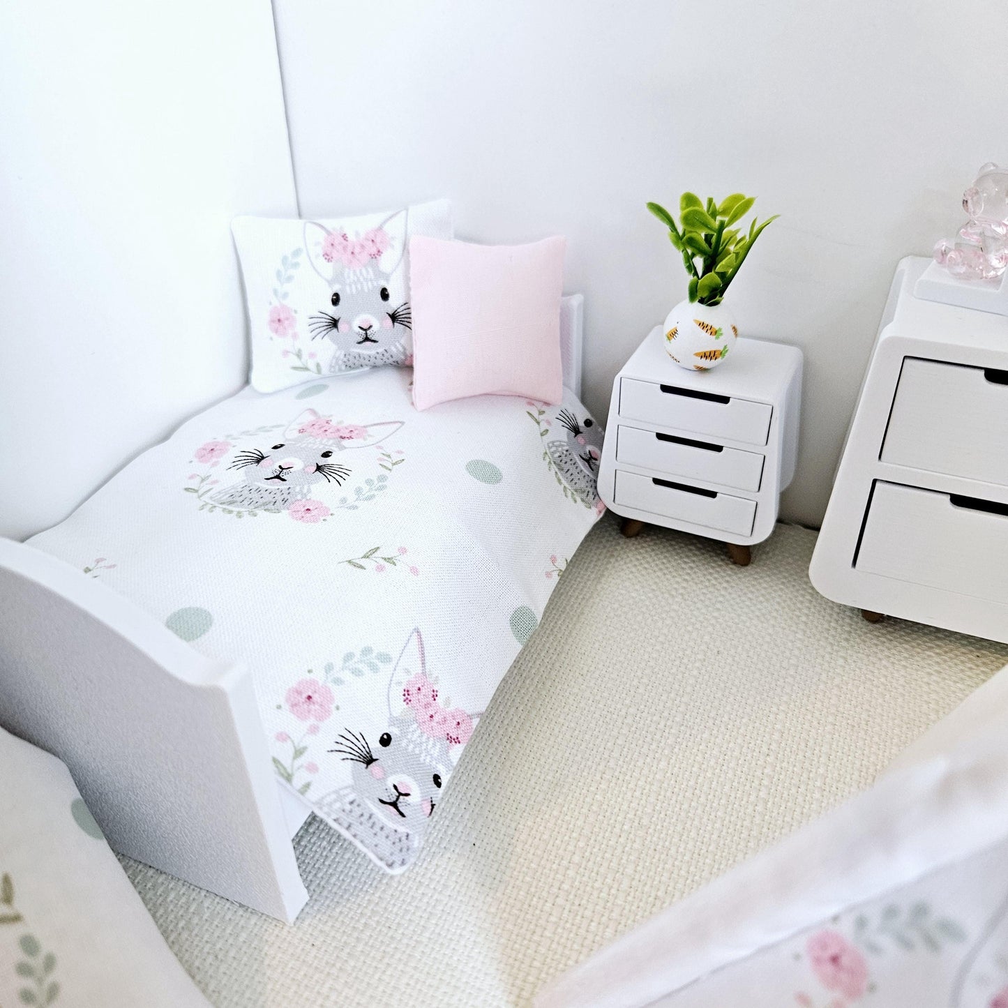 Dolls house Easter Bunny Single or Junior bedding, 12th scale bedding, miniature bedding set
