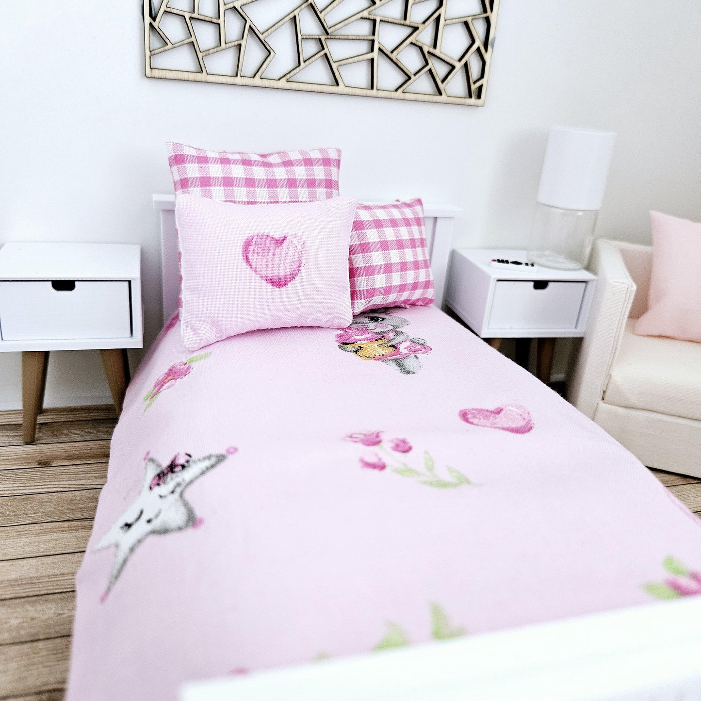 Sale Dolls house Easter Single bedding, pretty rabbit design, 12th scale bedding, miniature bed set