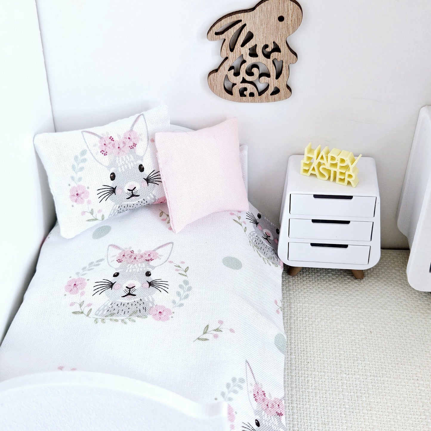 Dolls house Easter Bunny Single or Junior bedding, 12th scale bedding, miniature bedding set