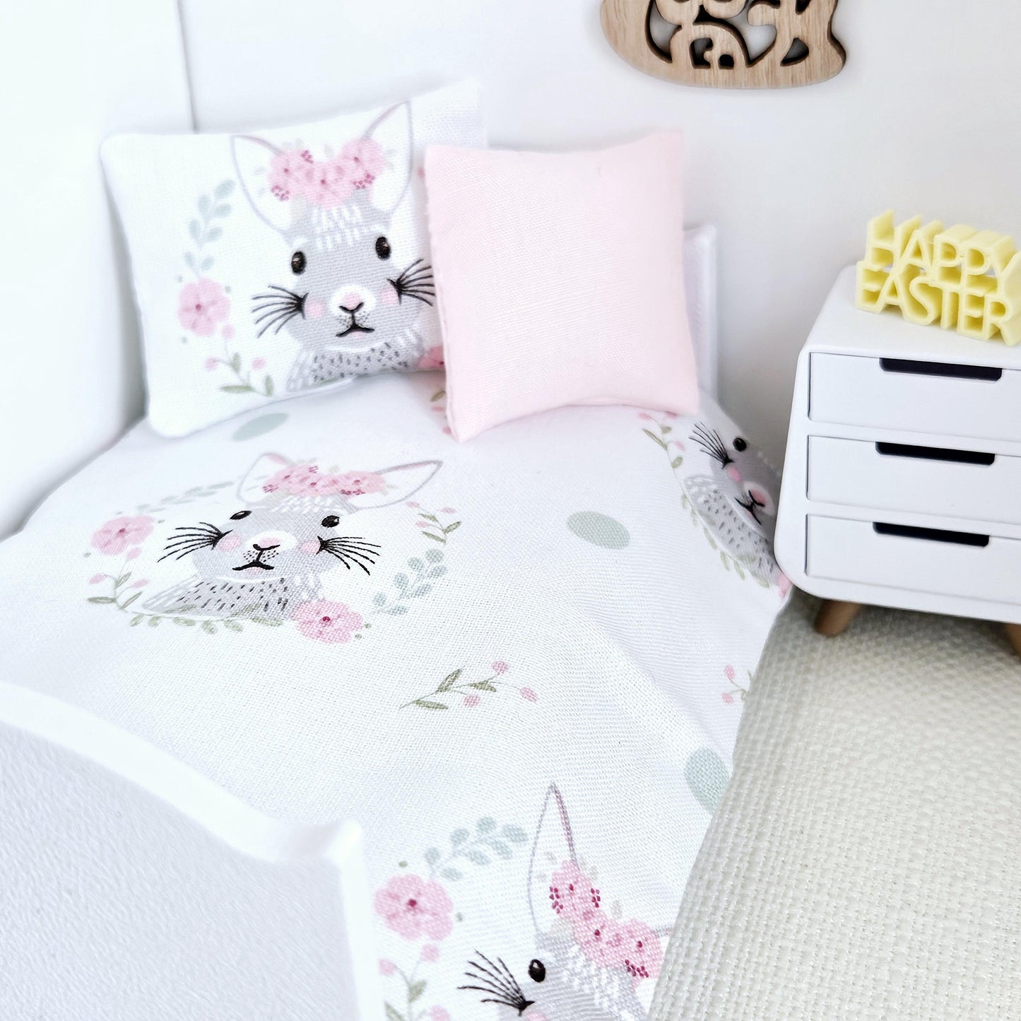 Dolls house Easter Bunny Single or Junior bedding, 12th scale bedding, miniature bedding set