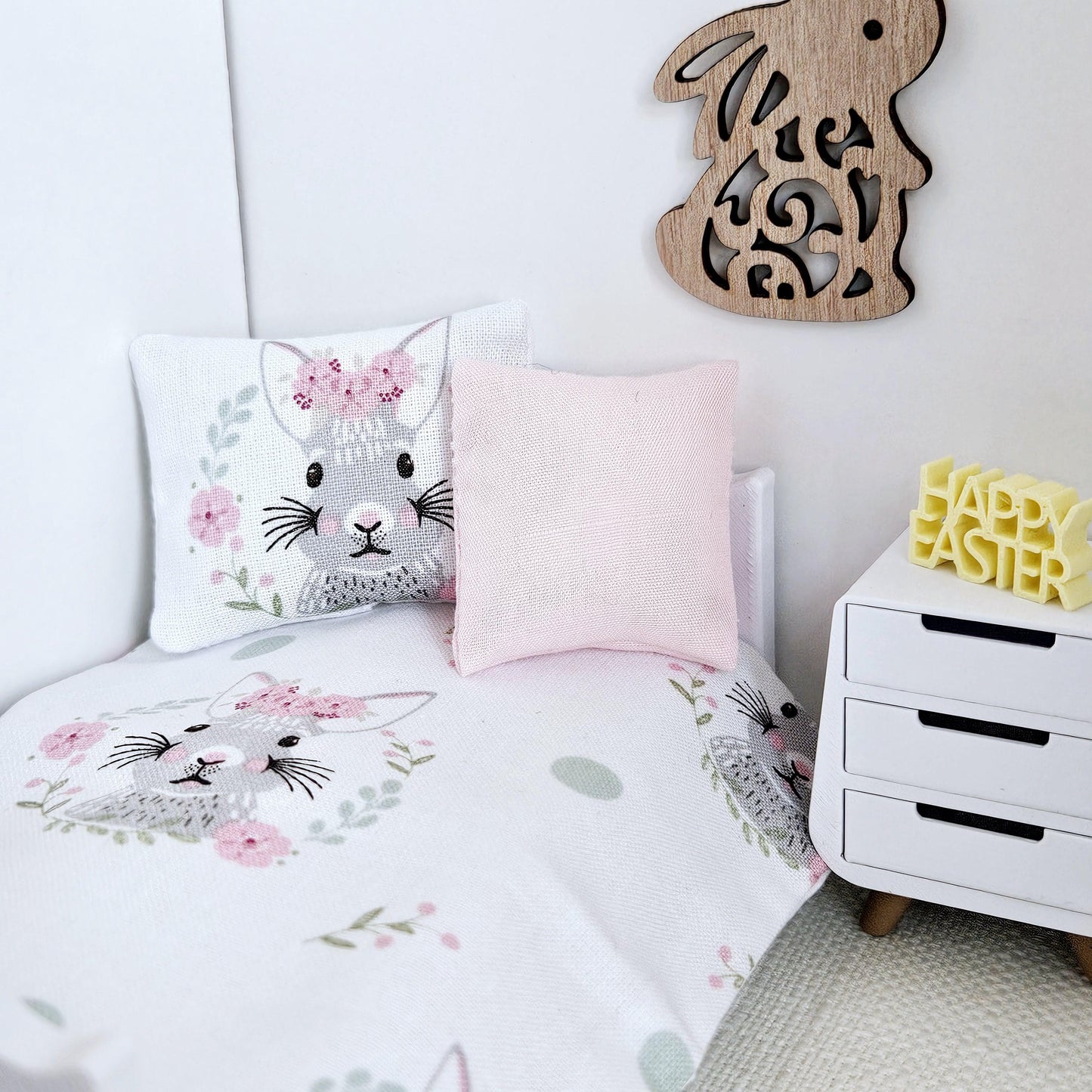 Dolls house Easter Bunny Single or Junior bedding, 12th scale bedding, miniature bedding set