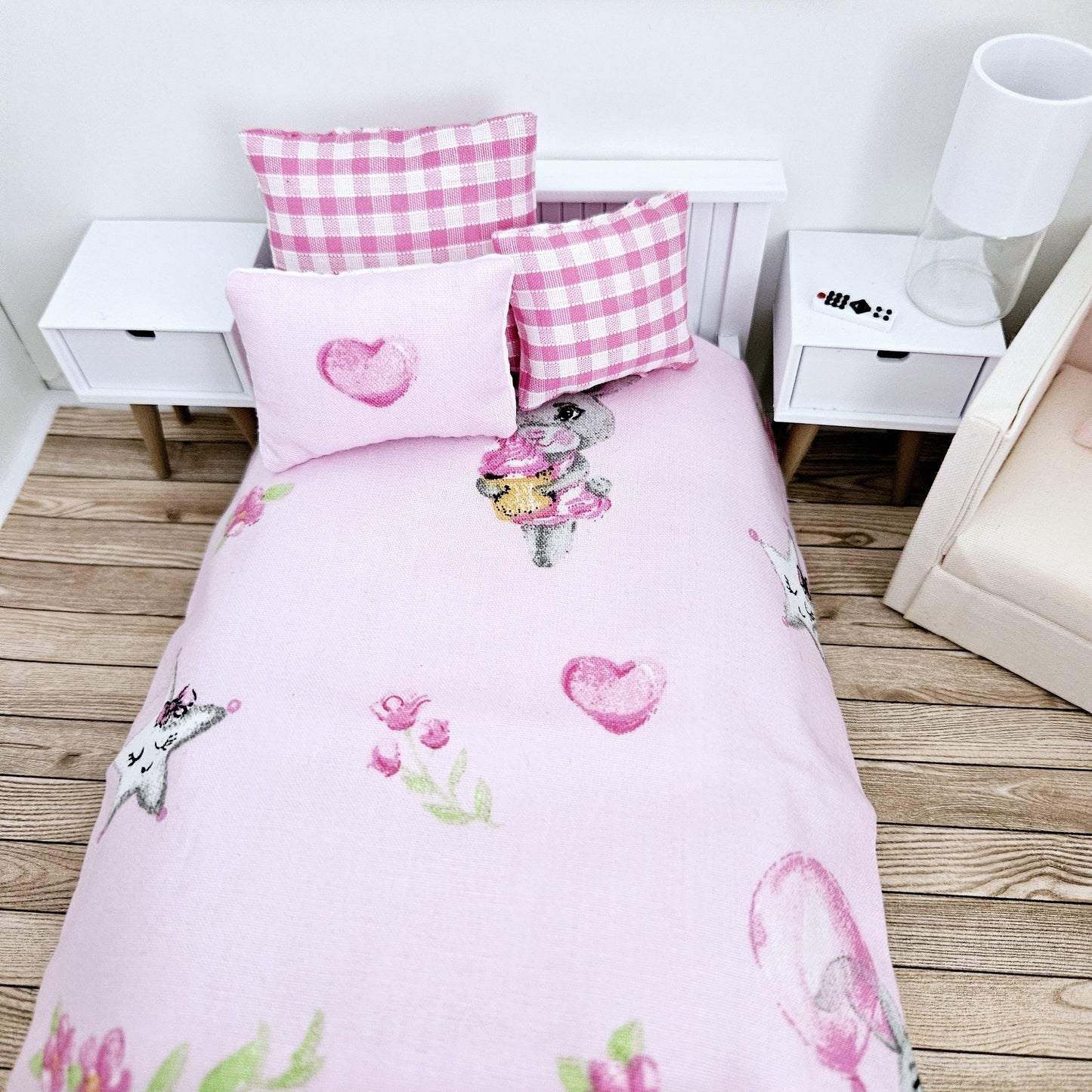 Sale Dolls house Easter Single bedding, pretty rabbit design, 12th scale bedding, miniature bed set