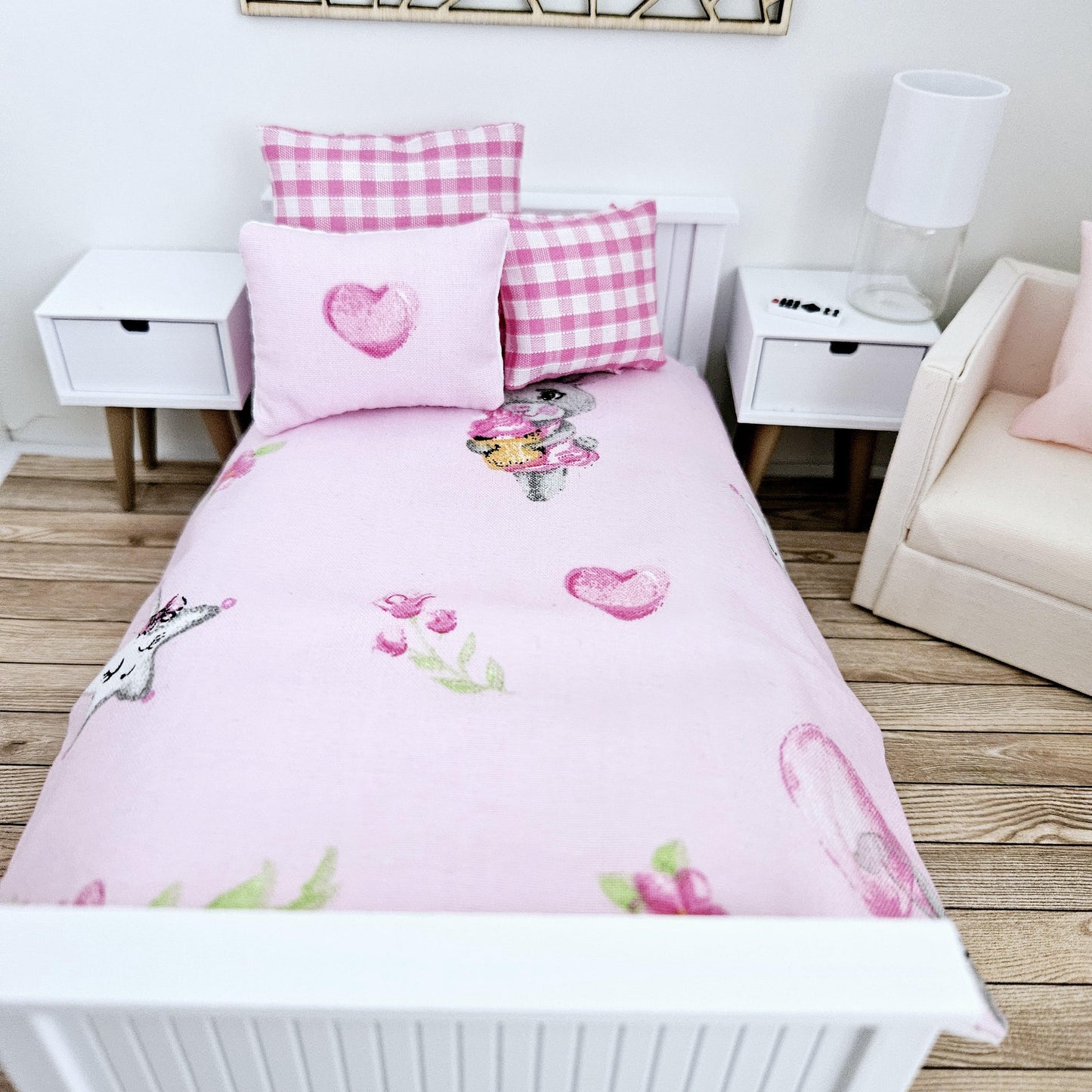 Sale Dolls house Easter Single bedding, pretty rabbit design, 12th scale bedding, miniature bed set