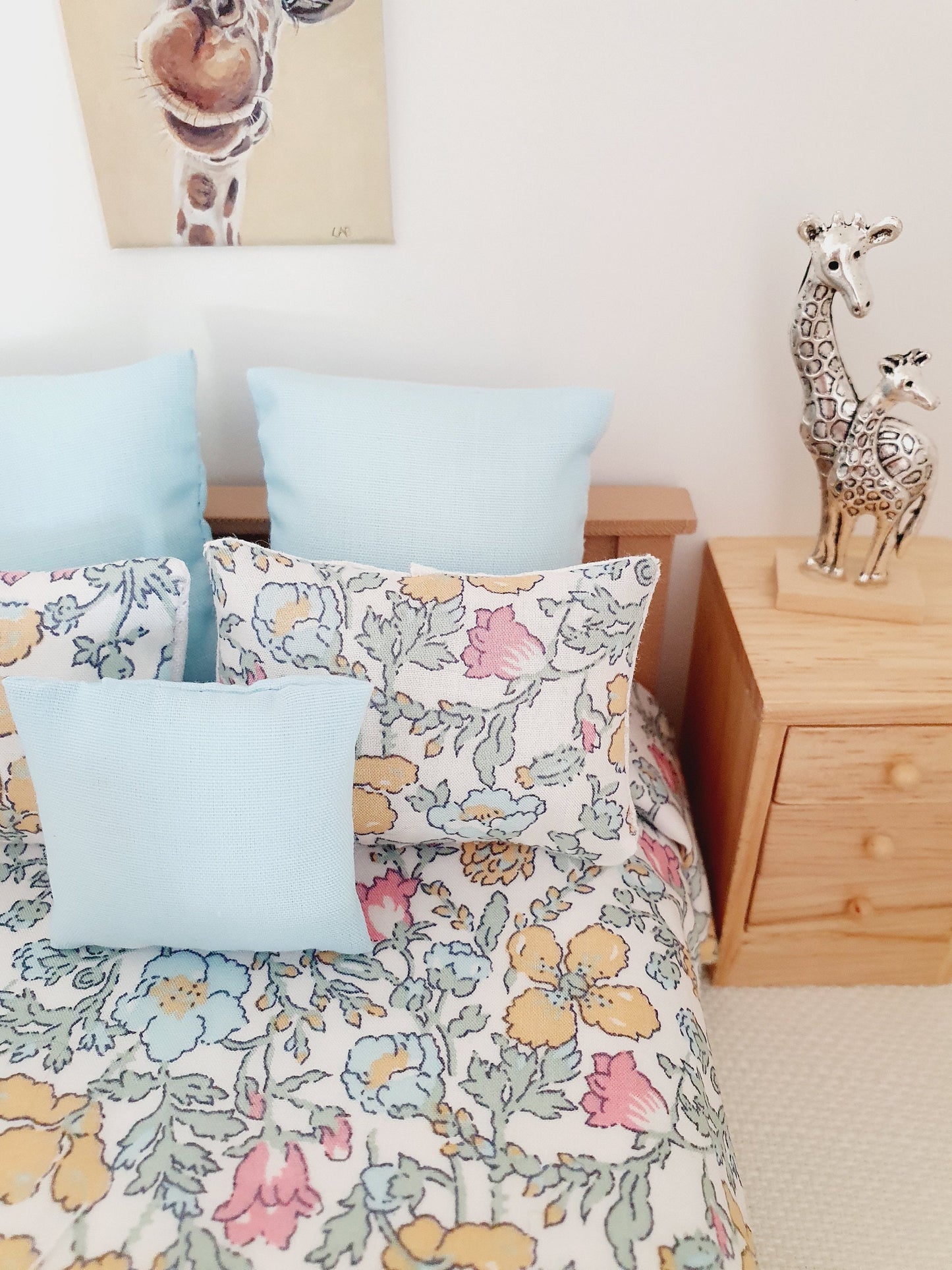 Dolls house 6 piece set, Double bedding, Liberty floral print, 12th scale bedding, miniature bed set
