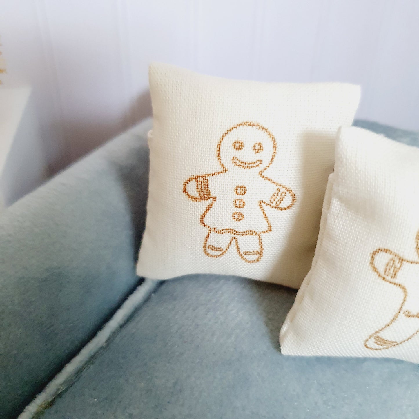 Dolls house Christmas Mr and Mrs Gingerbread Cushions, 12th scale cushions, miniature cushions