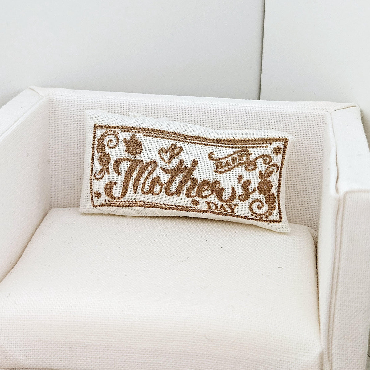 Dolls House Happy Mother's Day cushion, Little gift for mum 12th scale, miniature cushion