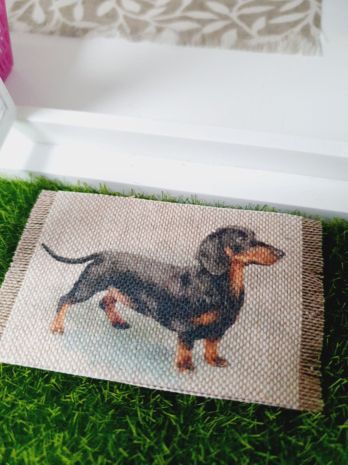 Dolls House Dachshund Dog Design Fabric Door Mat | 1:12th Scale | Miniature Mat