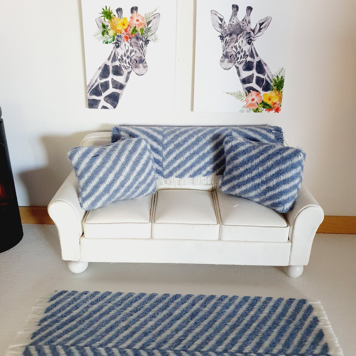 Dolls House Blue Herringbone Rug | 1:12th Scale | Miniature Rug