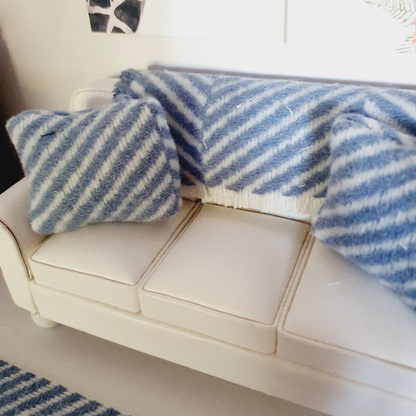 Dolls House Blue Herringbone Rug | 1:12th Scale | Miniature Rug