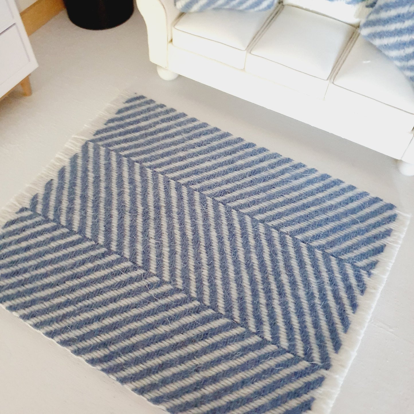 Dolls House Blue Herringbone Rug | 1:12th Scale | Miniature Rug