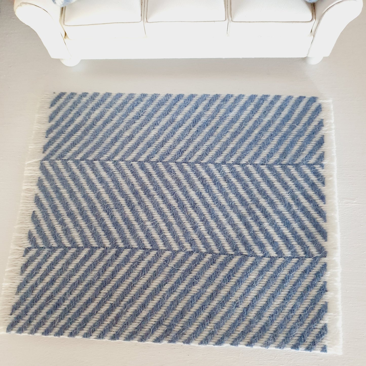 Dolls House Blue Herringbone Rug | 1:12th Scale | Miniature Rug