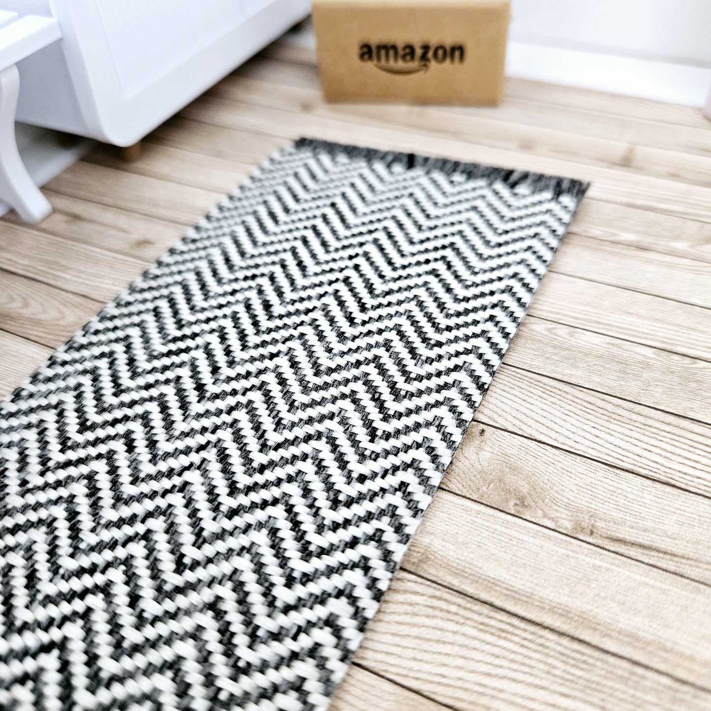 Dolls House Dark Grey Herringbone Rug / Runner | 1:12th Scale | Miniature Rug