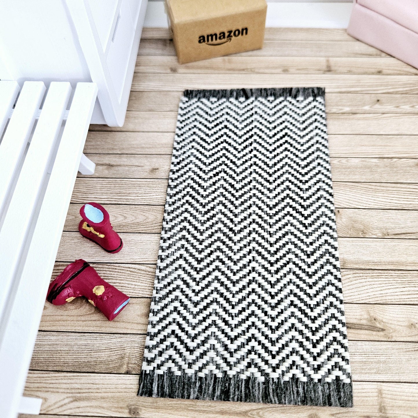 Dolls House Dark Grey Herringbone Rug / Runner | 1:12th Scale | Miniature Rug