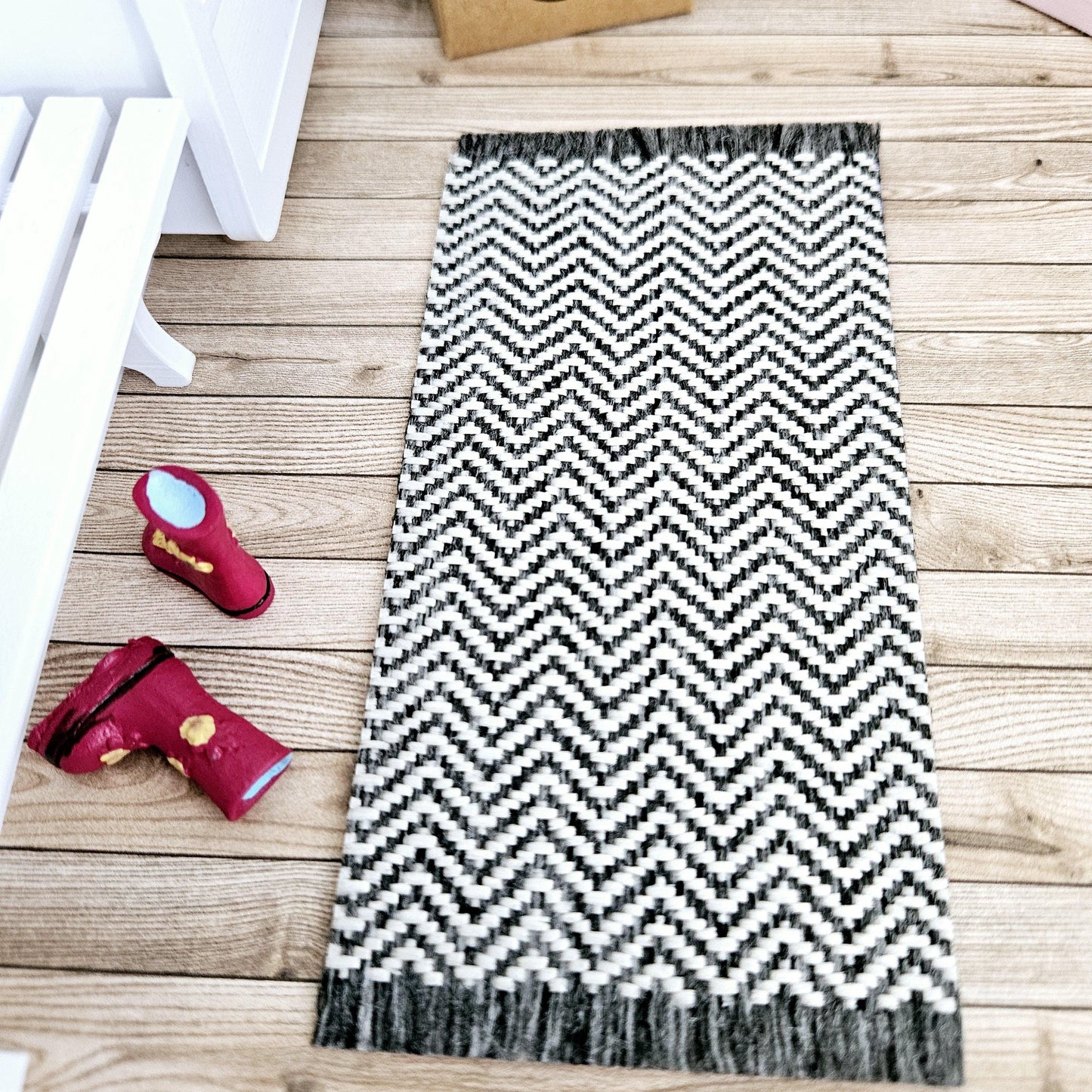 Dolls House Dark Grey Herringbone Rug / Runner | 1:12th Scale | Miniature Rug