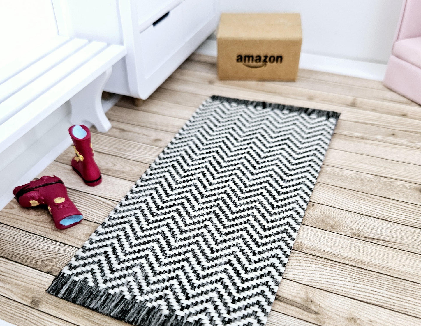 Dolls House Dark Grey Herringbone Rug / Runner | 1:12th Scale | Miniature Rug