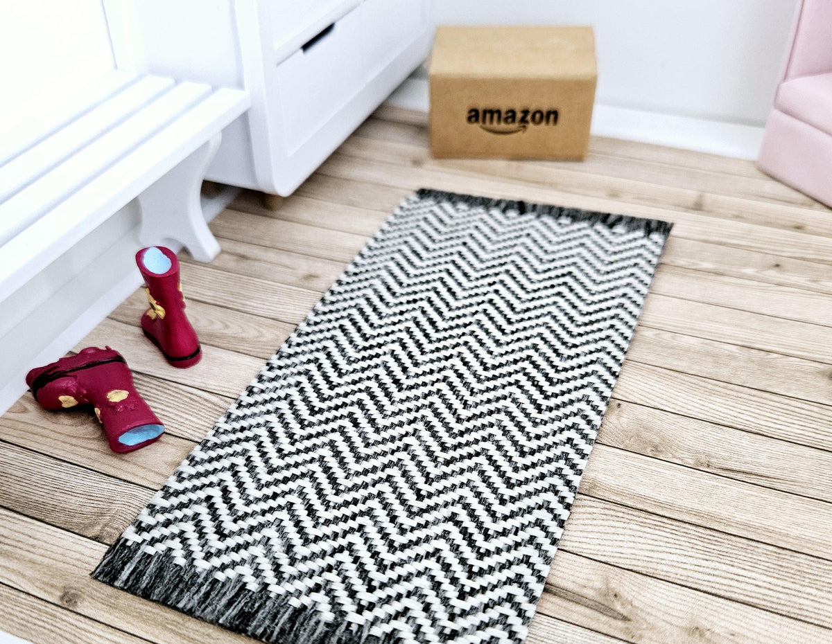 Dolls House Dark Grey Herringbone Rug / Runner | 1:12th Scale | Miniature Rug