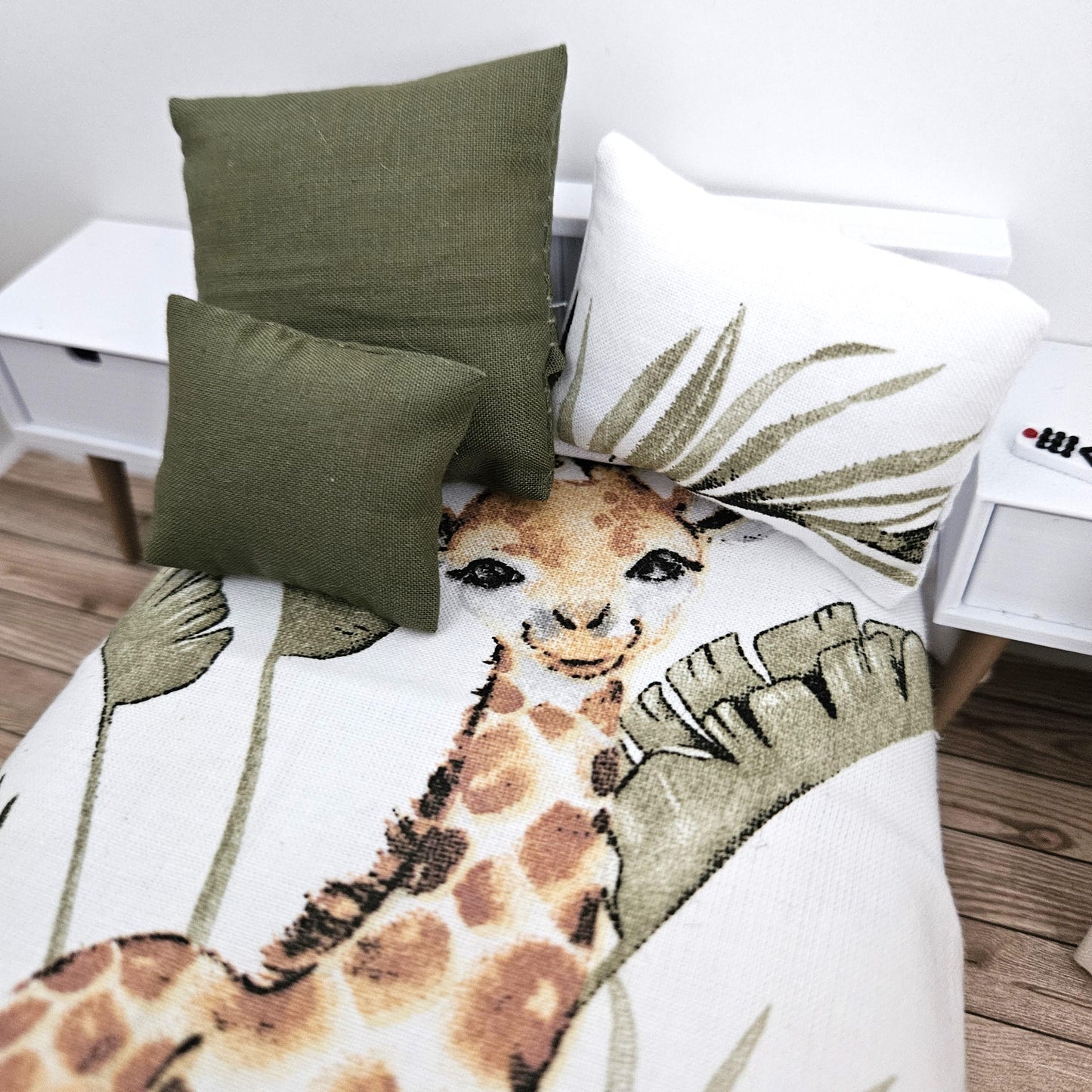Dolls house Single bedding, Cute Giraffe design, 12th scale bedding, miniature bed set