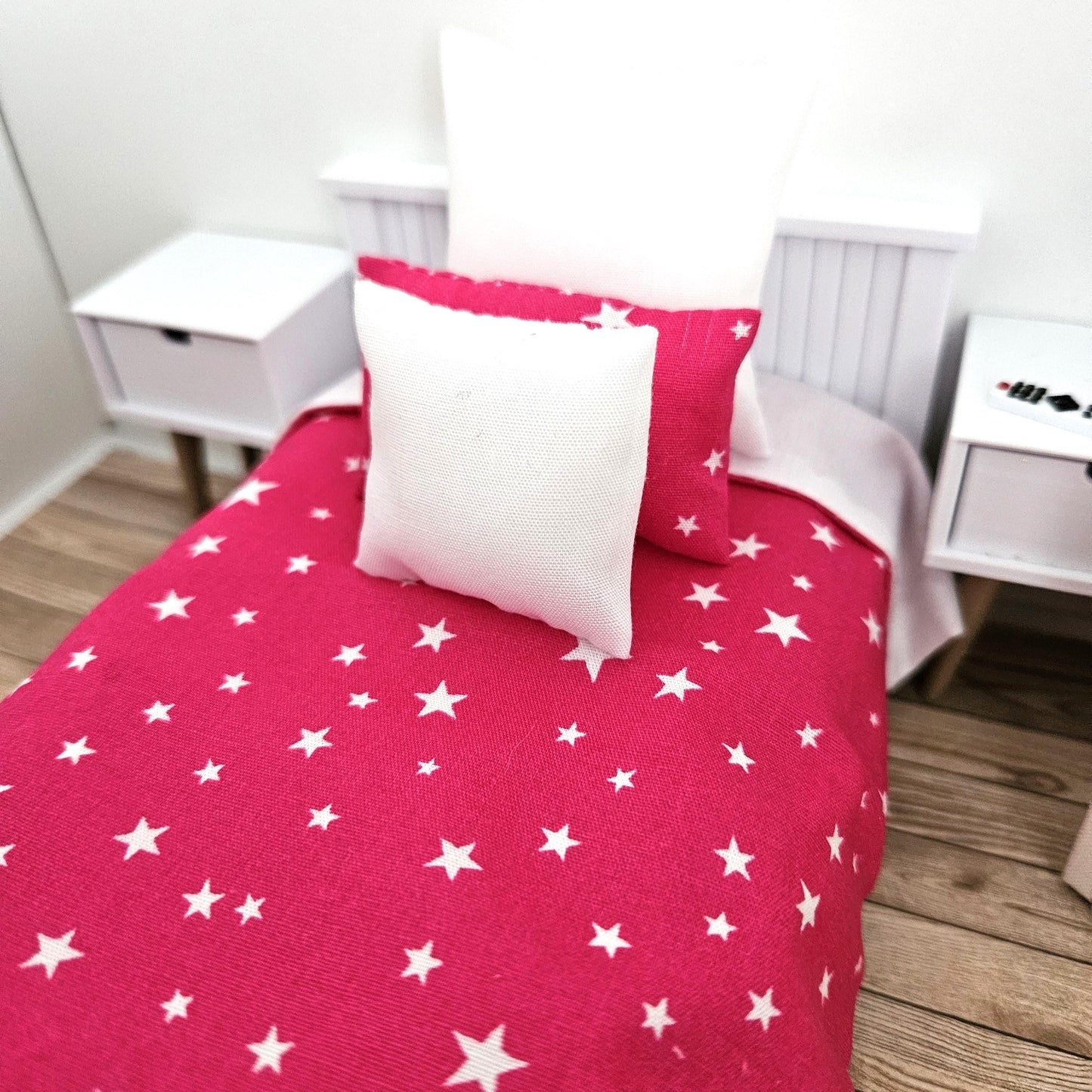 Dolls house Single bedding, Pink stars design, 12th scale bedding, miniature bed set