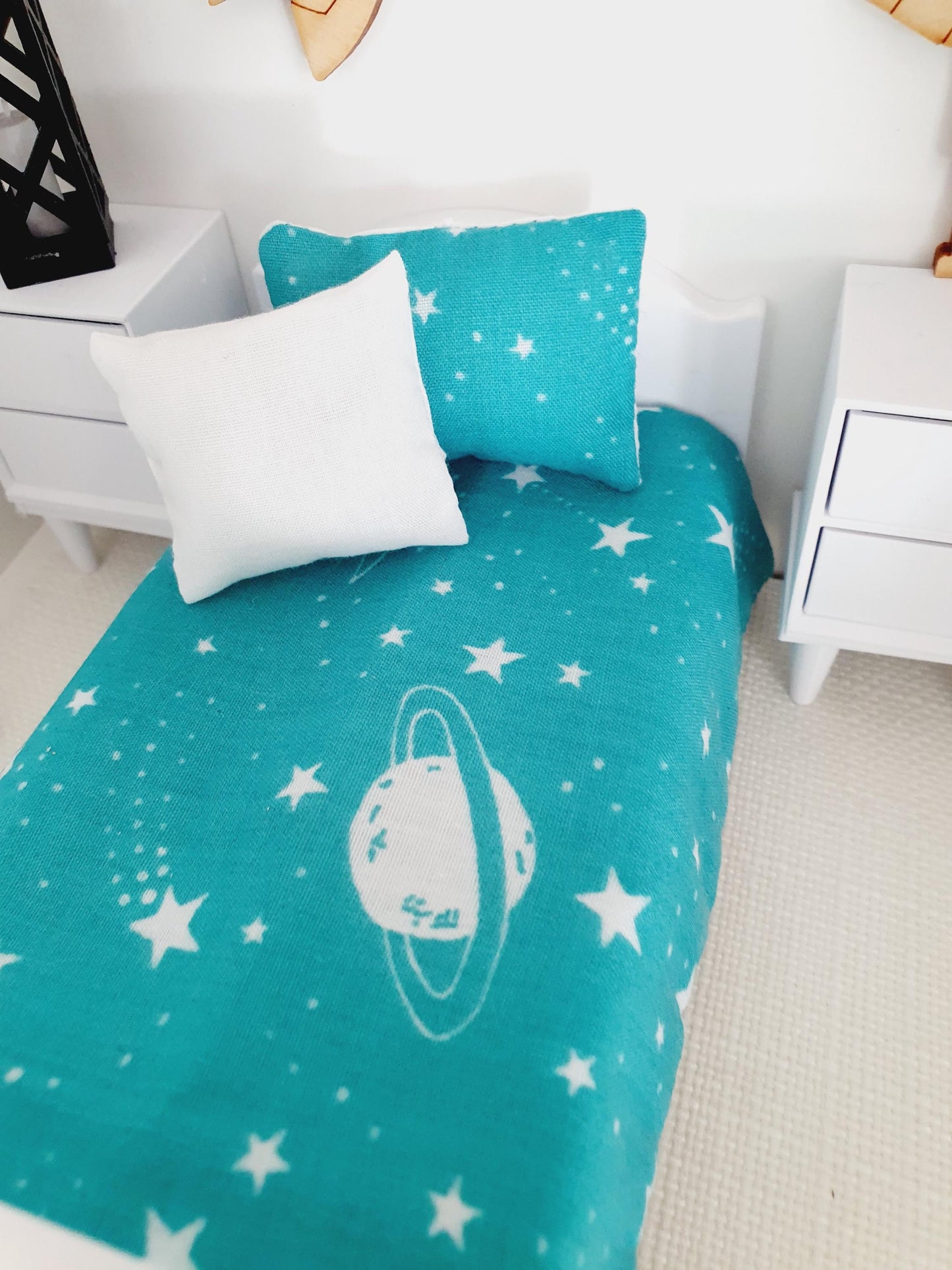 Dolls house Junior bedding, Space design, 12th scale bedding, miniature bed set