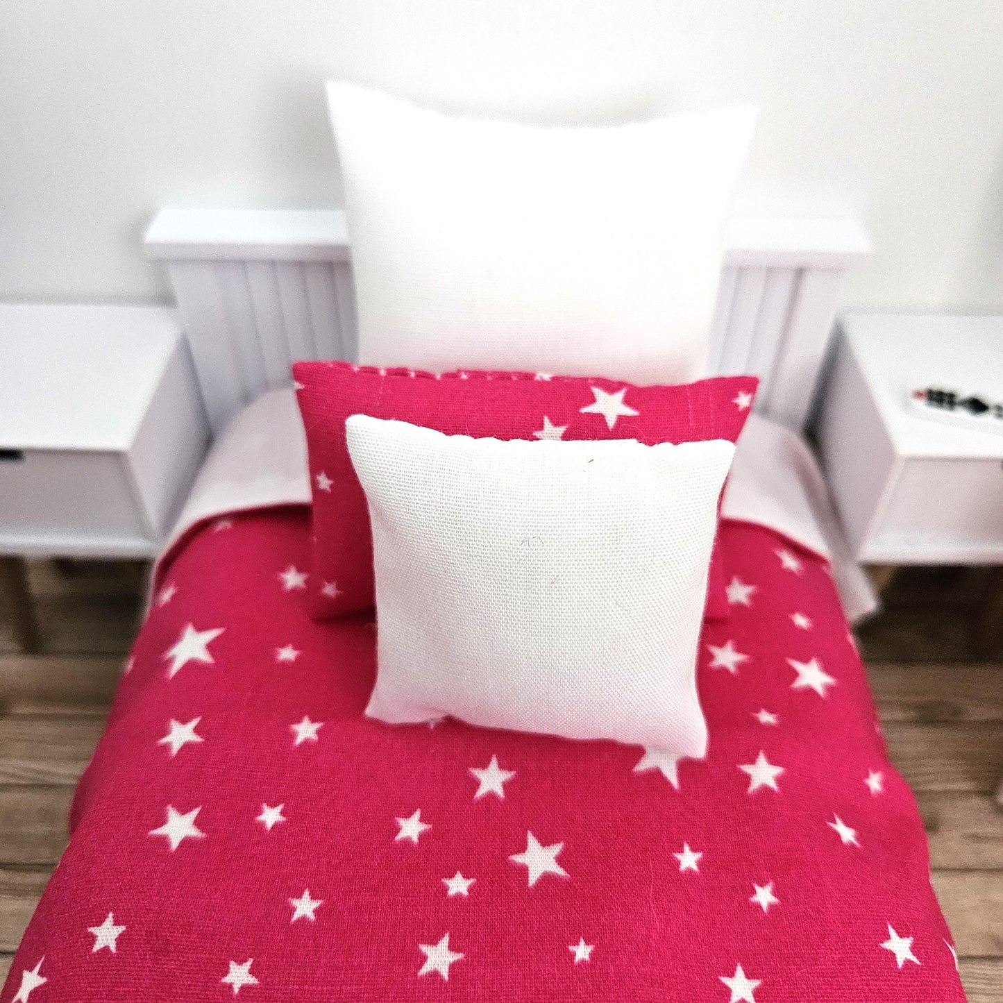 Dolls house Single bedding, Pink stars design, 12th scale bedding, miniature bed set