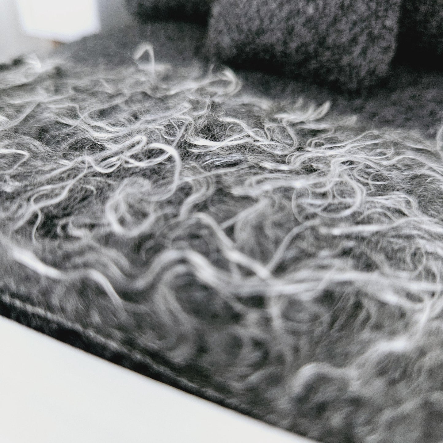 Dolls house 7 piece set, Double bedding, Cosy Steel Grey boucle with grey fur throw, 12th scale bedding, miniature bed set