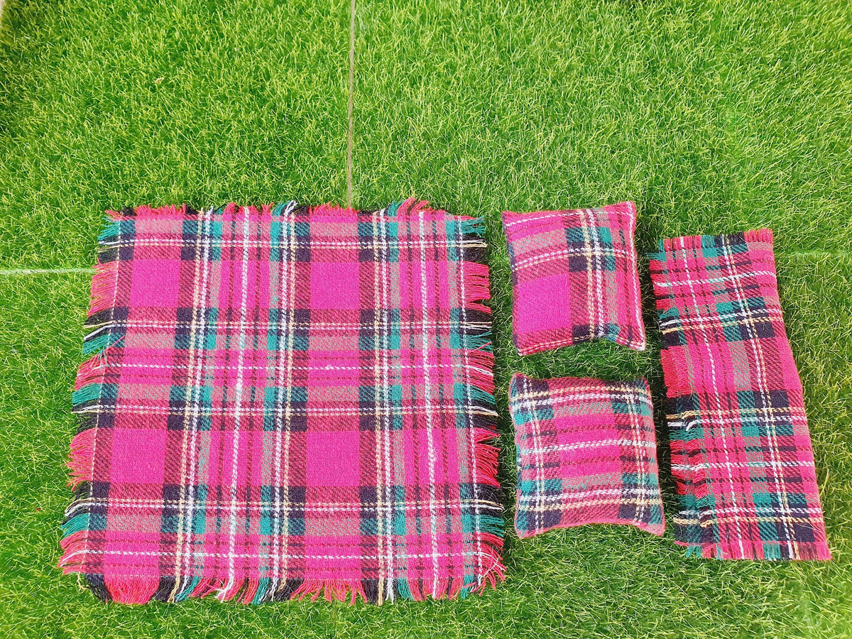 Dolls House Picnic Rug, Throw and Floor Cushions | 1:12th Scale | Miniature blanket