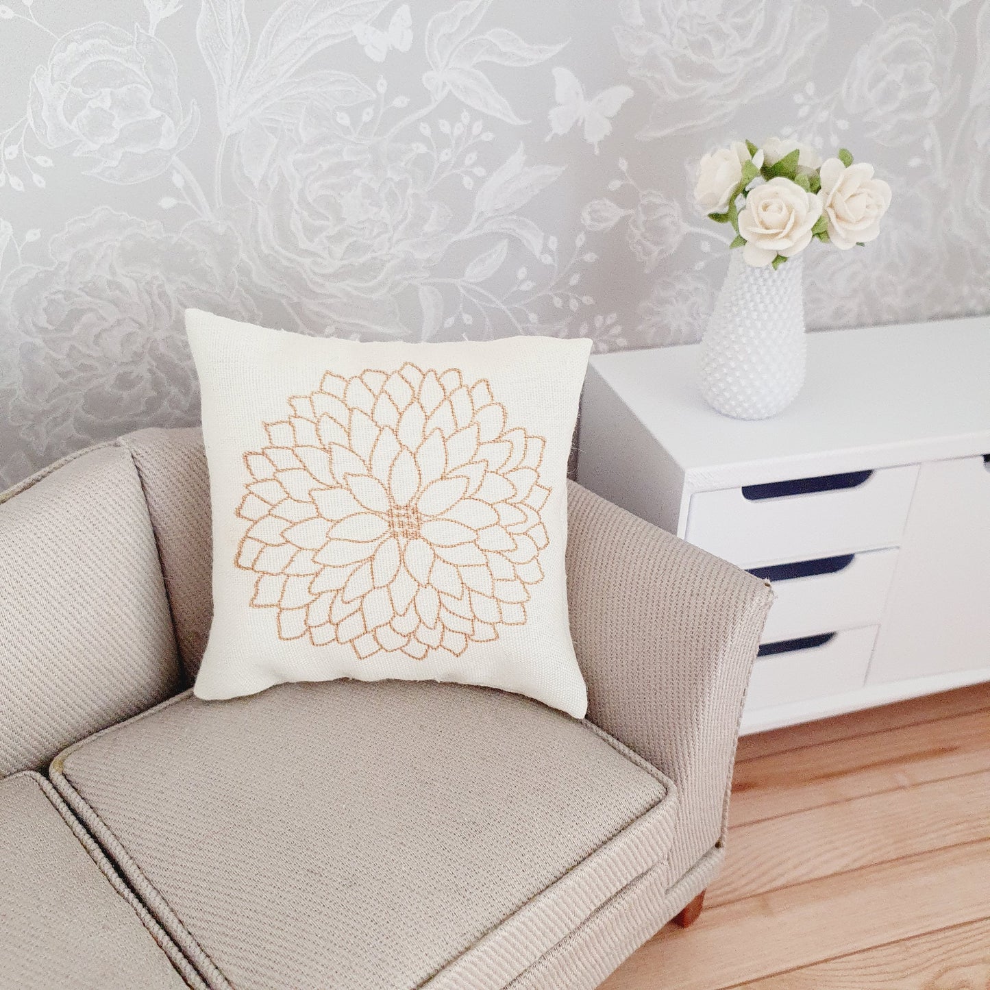 Dolls house 1x Flower cushion, Large flower cushion, 12th scale cushions, miniature cushion