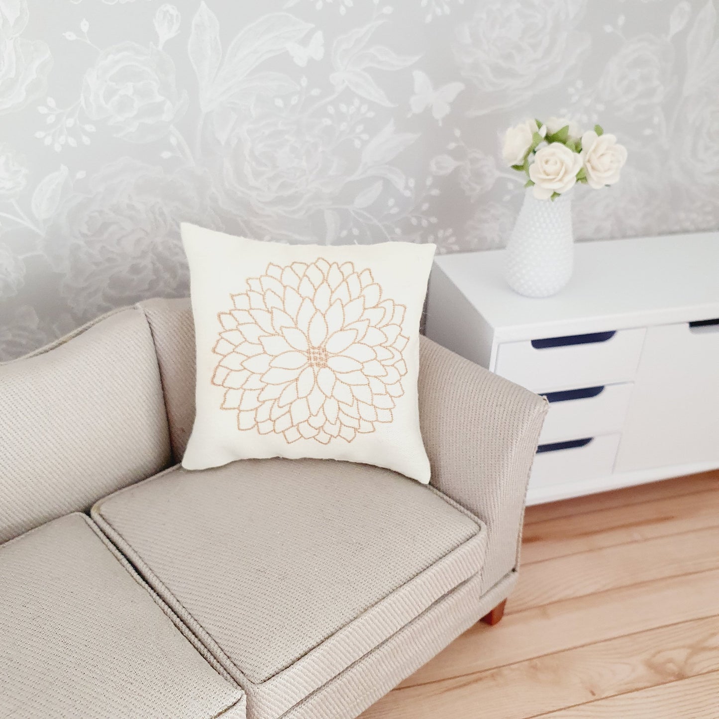 Dolls house 1x Flower cushion, Large flower cushion, 12th scale cushions, miniature cushion