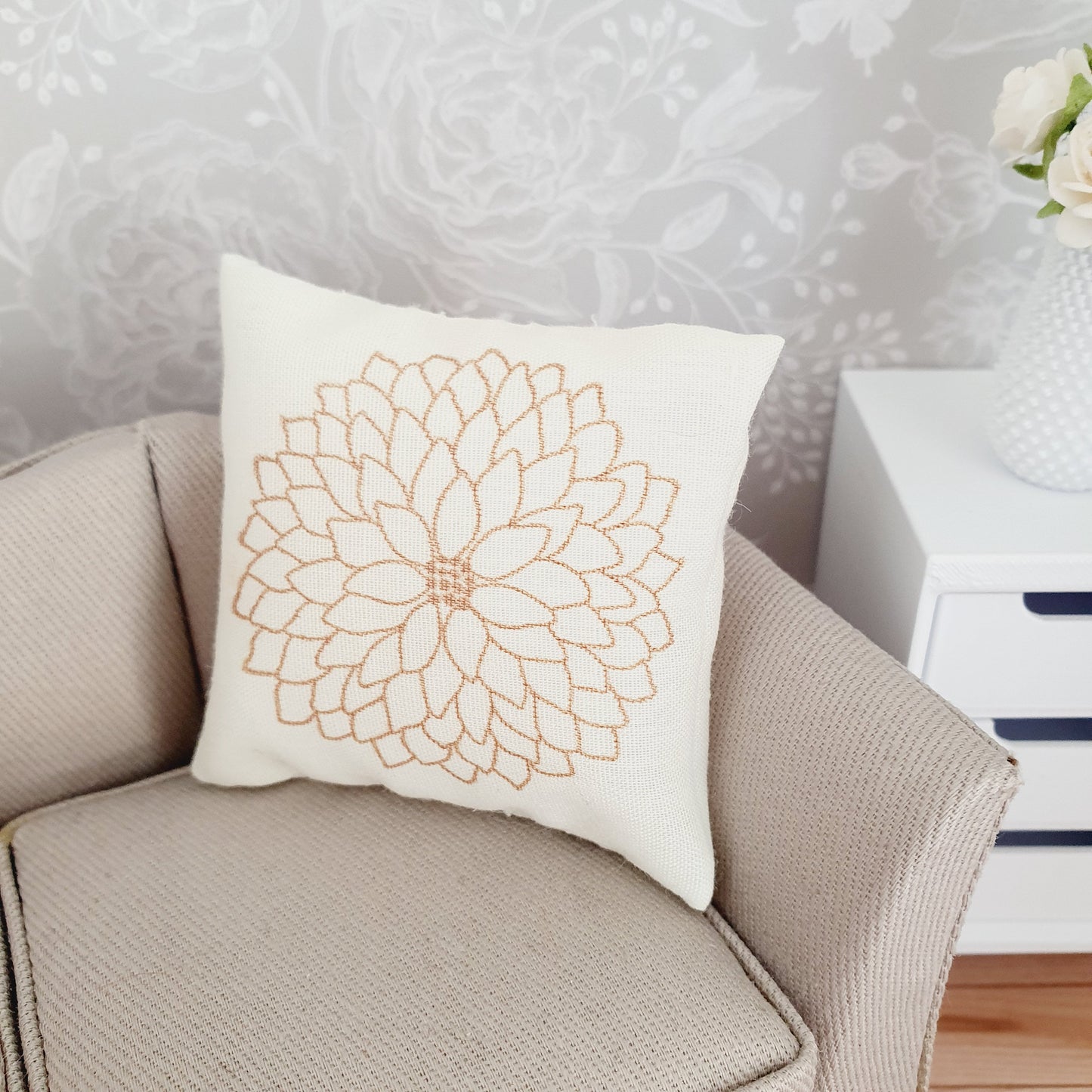 Dolls house 1x Flower cushion, Large flower cushion, 12th scale cushions, miniature cushion