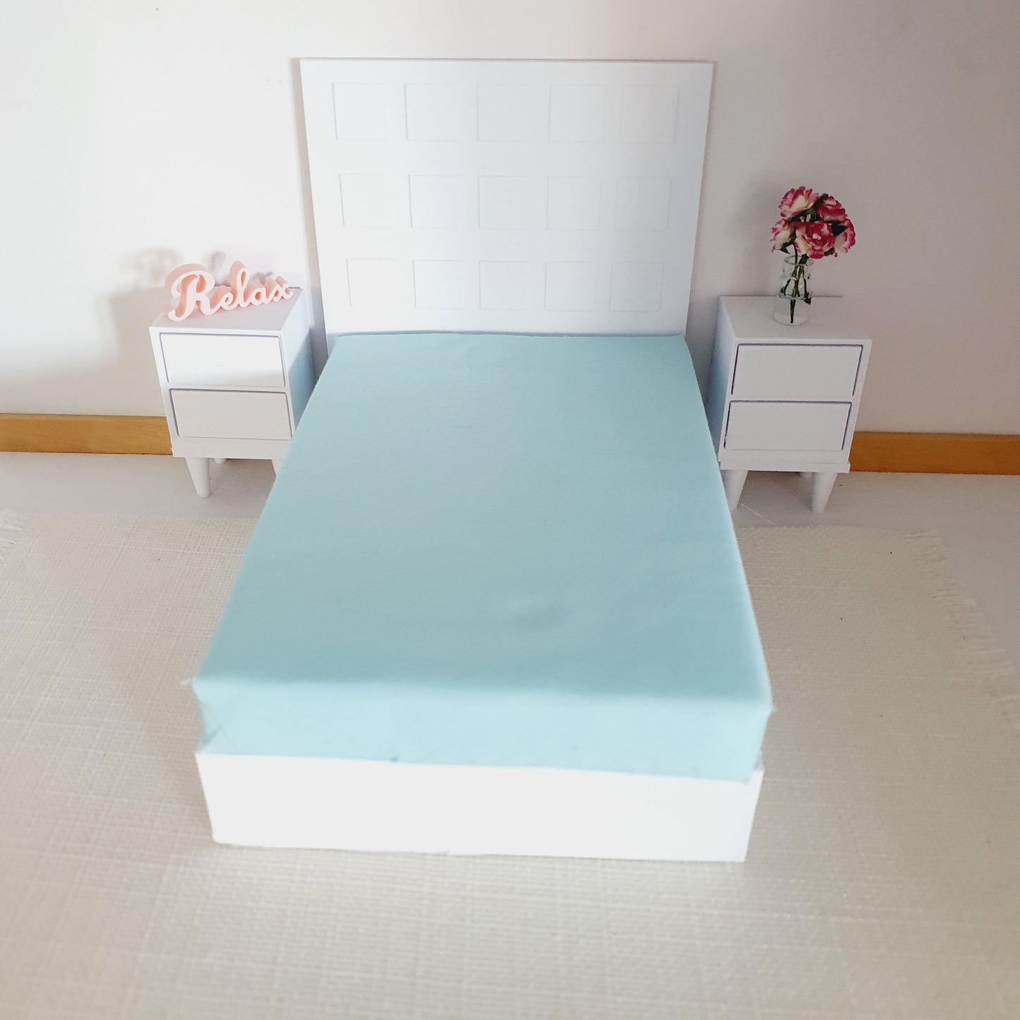 Dollhouse Double Mattress, Miniature Bed Accessory, Coloured Bedding, Dolls House Bedroom Decor, Mini Furniture, Handmade Design, 12th Scale