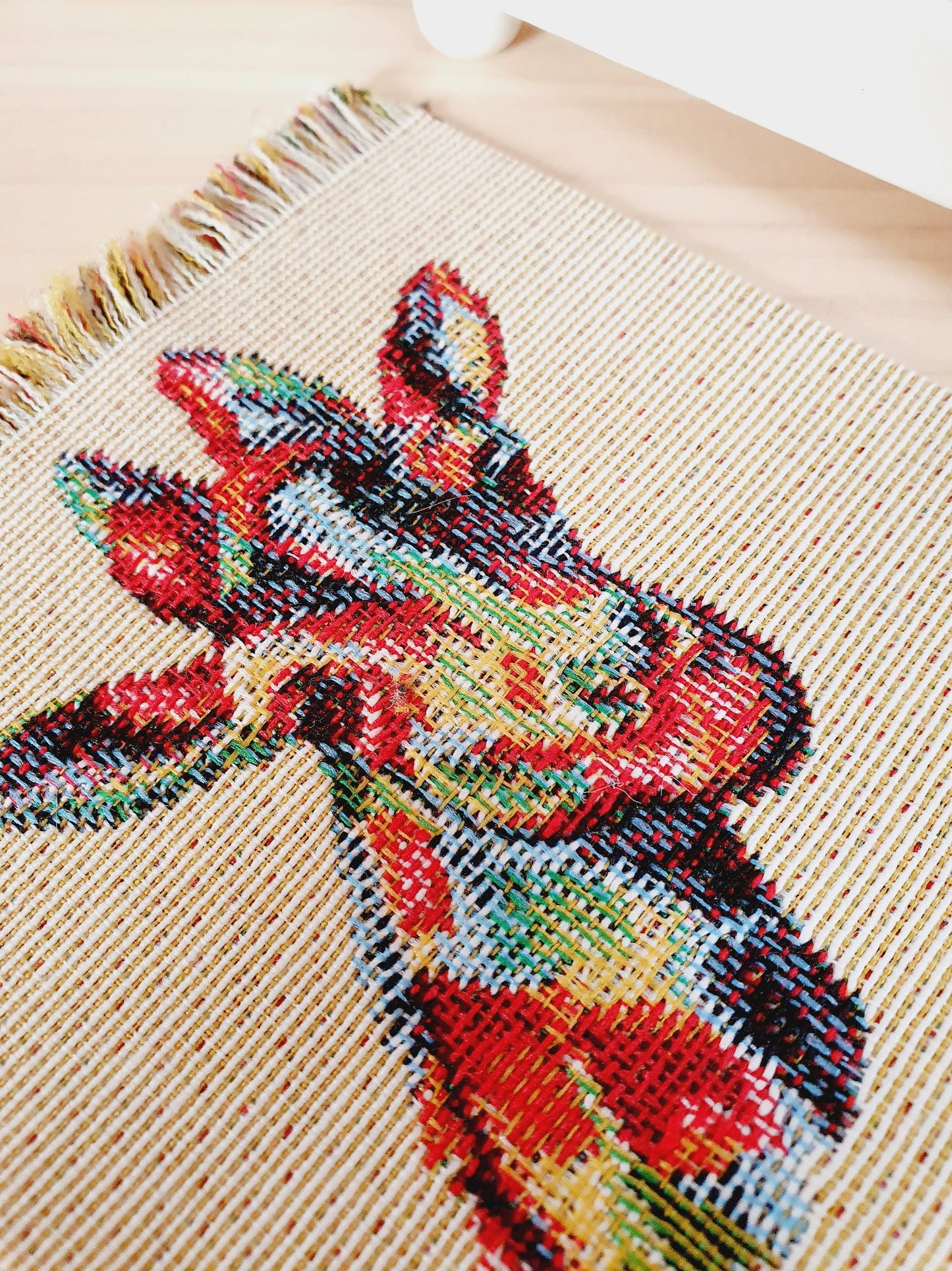 Dolls House Beige Rug with Colourful Giraffe | Linen Look Rug | 1:12th Scale
