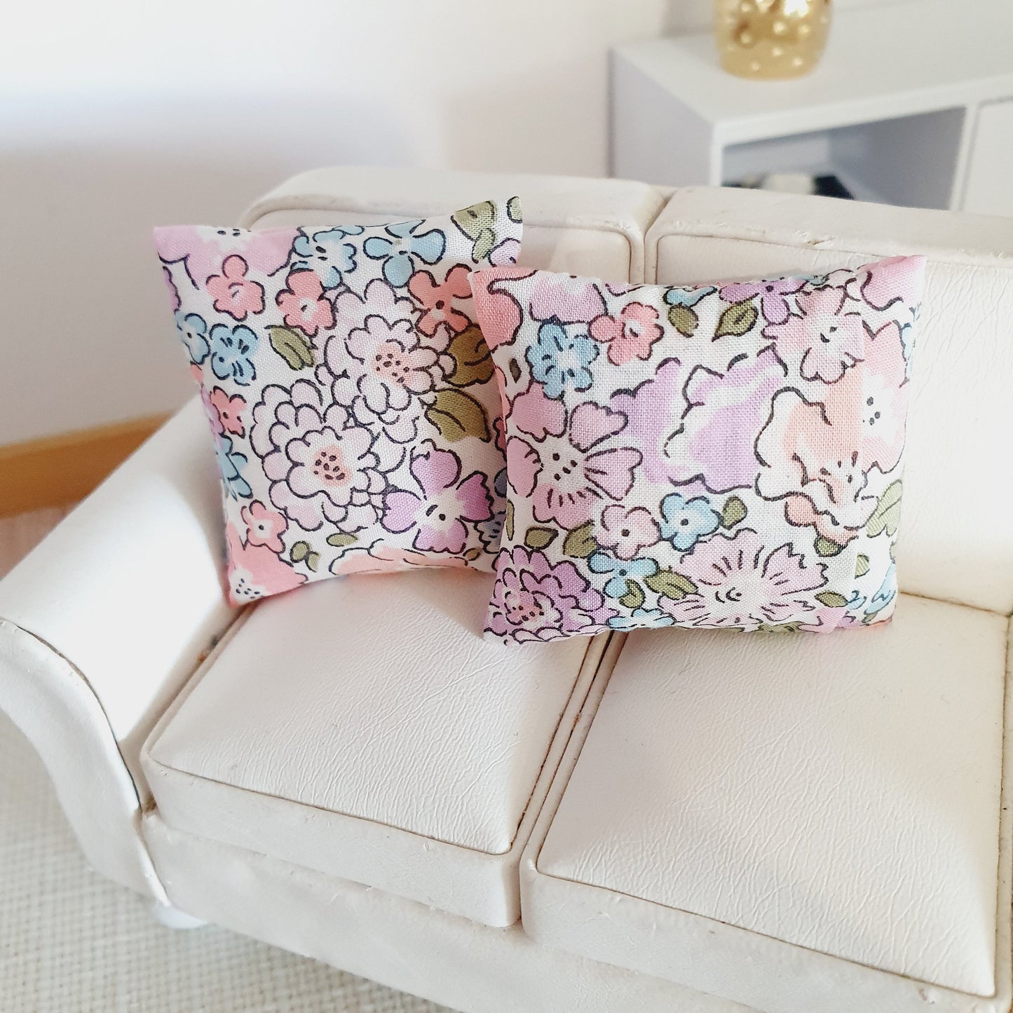 Dolls house 2x Liberty Floral Print cushions, Choice of colours , 12th scale cushions, miniature cushions