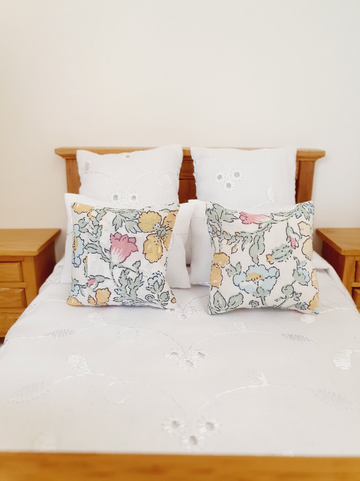 Dolls house 2x Liberty Floral Print cushions, Choice of colours , 12th scale cushions, miniature cushions