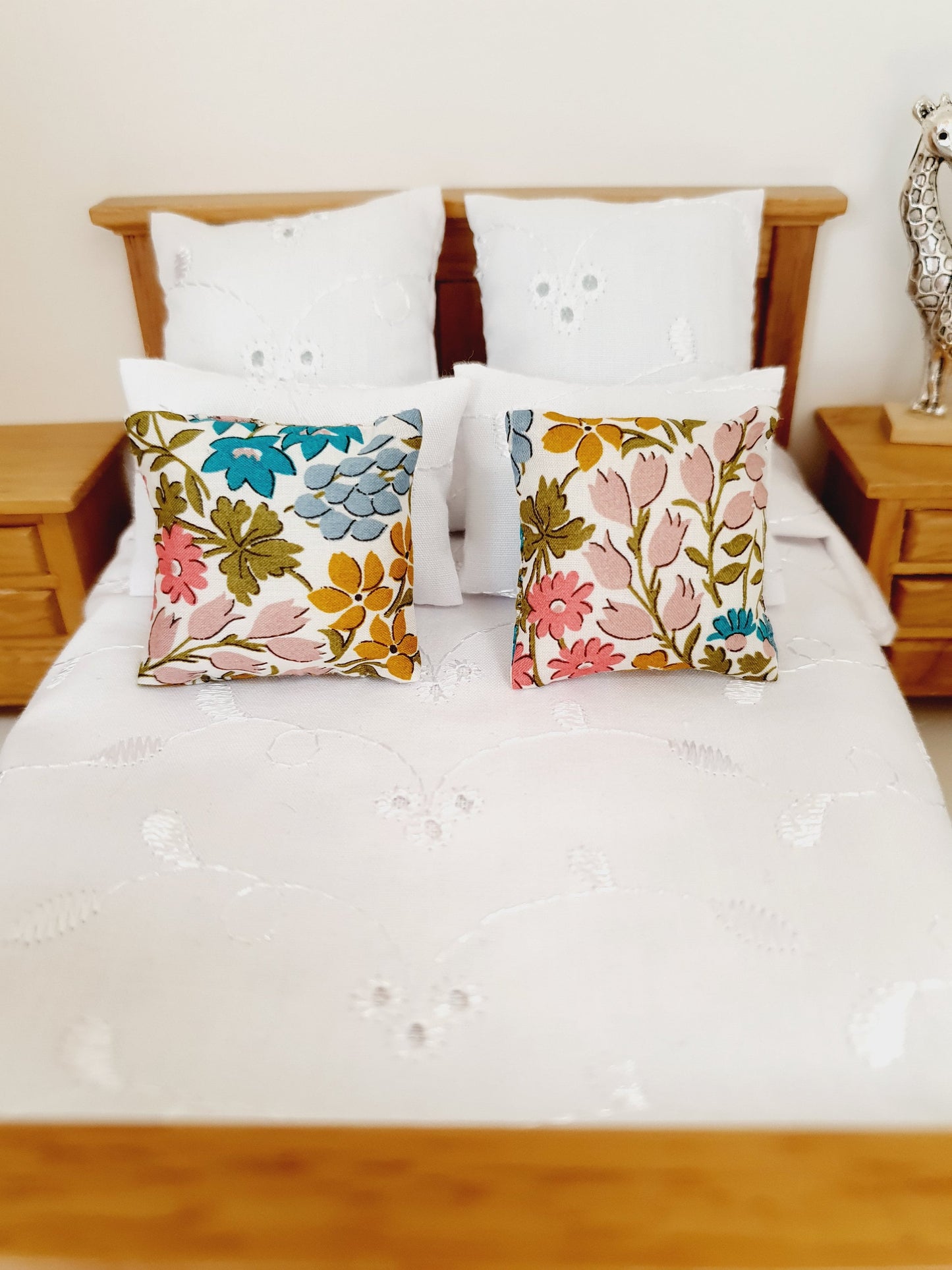 Dolls house 2x Liberty Floral Print cushions, Choice of colours , 12th scale cushions, miniature cushions