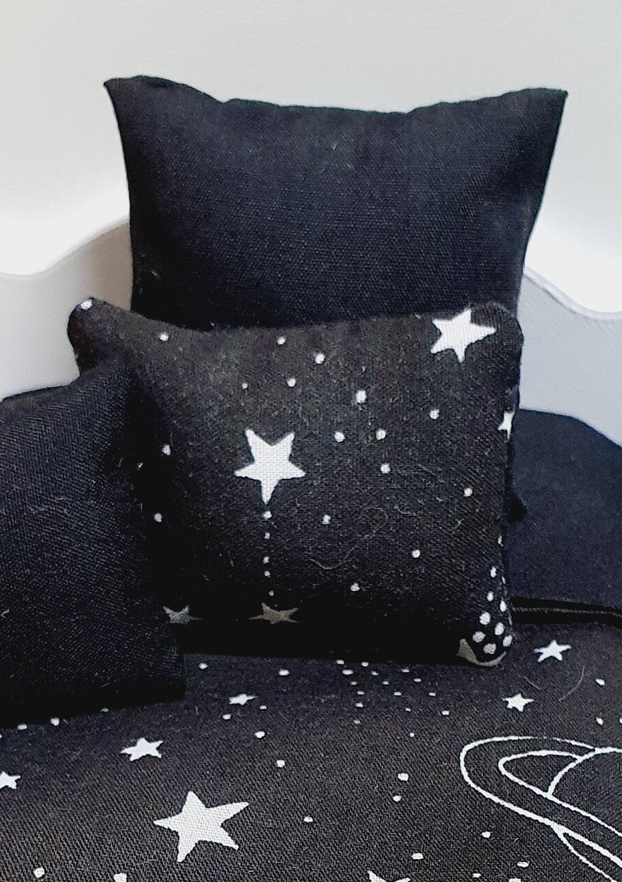 Dolls house Black Space Planet Stars bedding Single Set, 12th scale bedding, miniature bed set